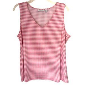 Susan Garver Woman's L Sleeveless V Neck Pink Gingham Check Tank Top #R